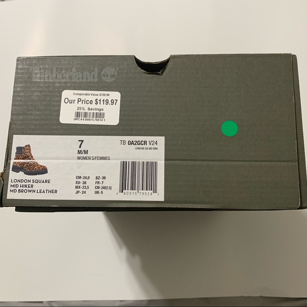 TIMBERLAND LONDON SQUARE WOMENS HIKER BOOTS SIZE 7 LEOPARD PRINT LEATHER BROWN - Picture 9 of 10